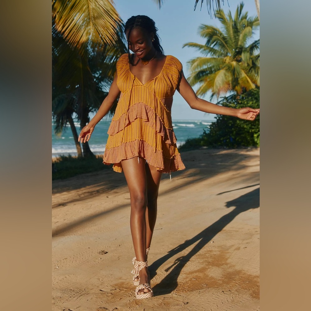 Free People Mustard Yellow Tiered Beach Coverup